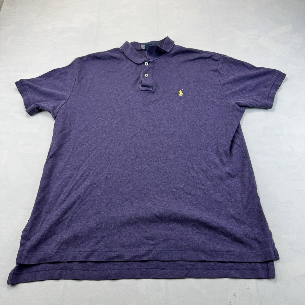 Polo Ralph Lauren Mens L Purple Cotton Short Sleeve Polo Shirt Yellow Pony